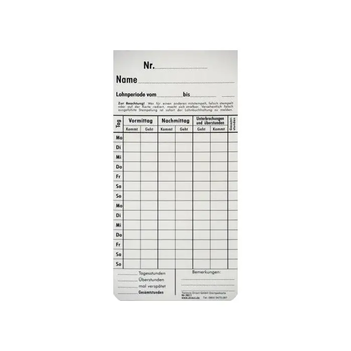 Zeitregistrierkarten 4 Wochen 5811 100er Pack