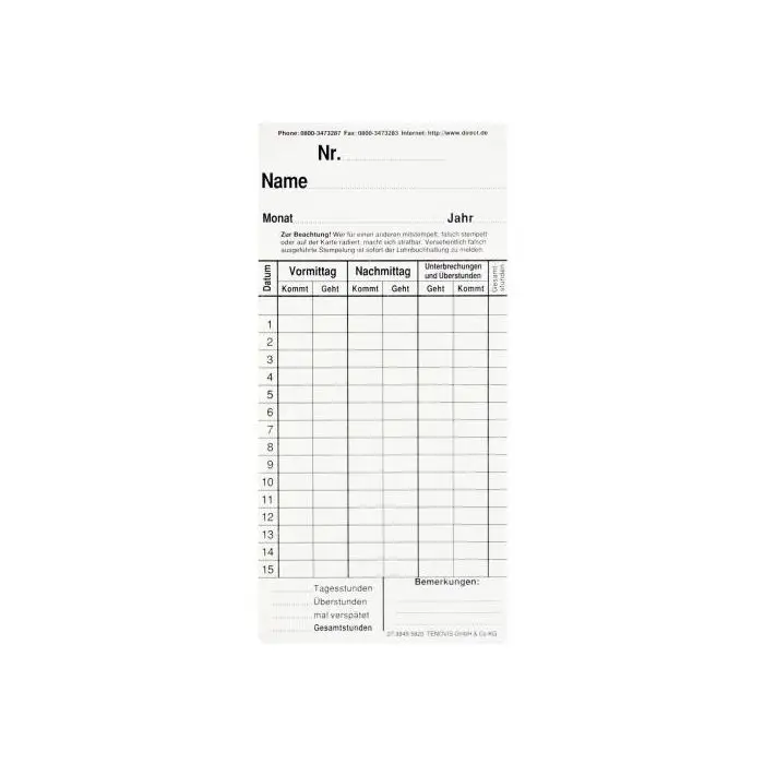 Zeitregistrierkarten Monatskarte 5820 im 100er Pack