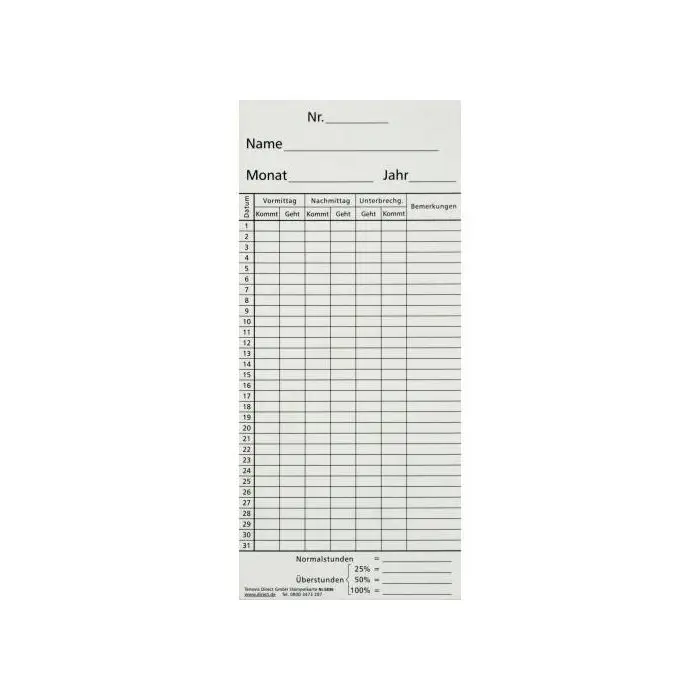 Zeitregistrierkarten , 5836 100er Pack