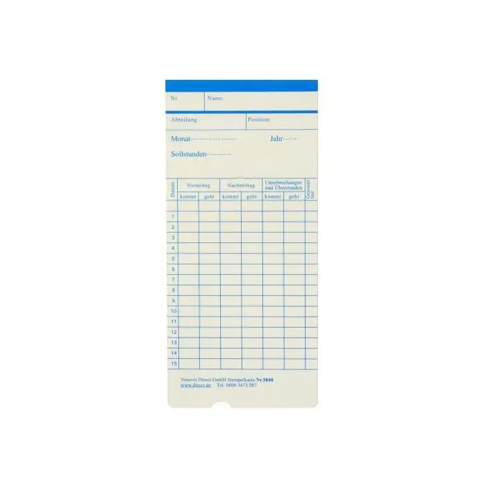 Stempelkarte monatlich für TR21