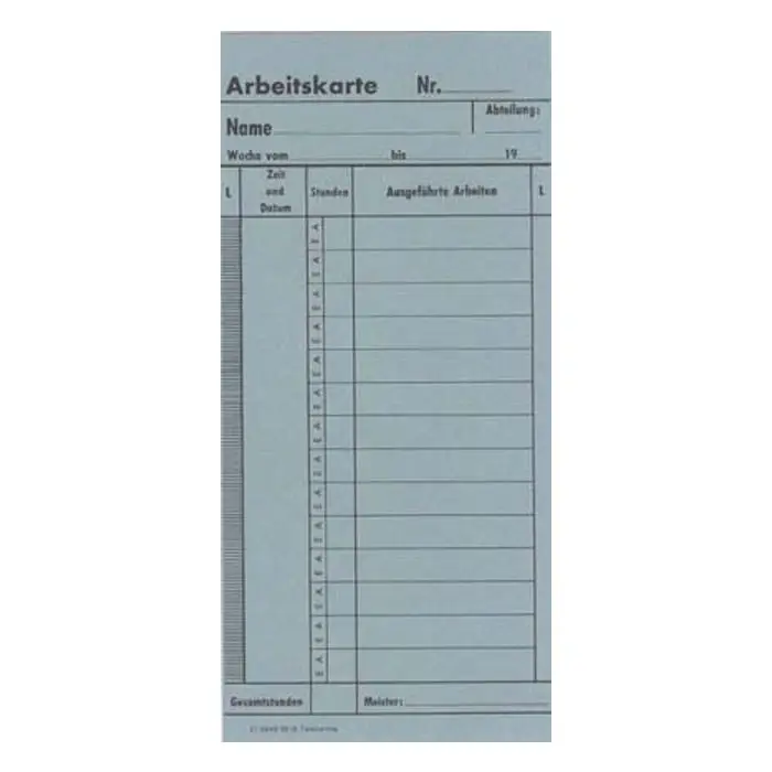 Zeitregistrierkarten, Arbeitskarte f. TR, 5916