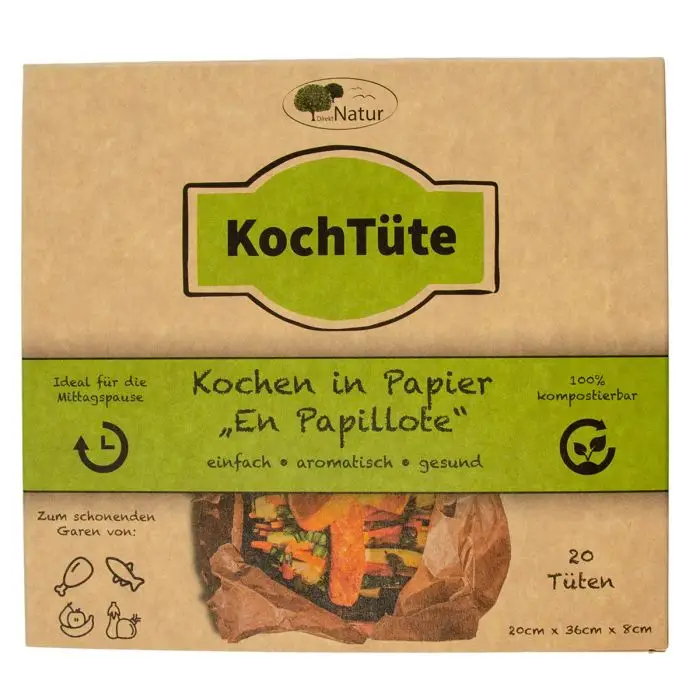 DirektNatur Kochtüte - gesund und schnell kochen - 20 Stück, chemiefrei und kompostierbar